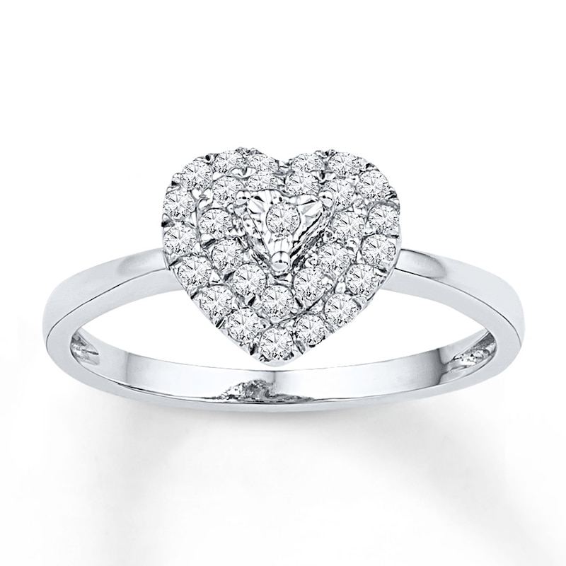 Main Image 1 of Diamond Double Heart Halo Promise Ring 1/4 ct tw Sterling Silver