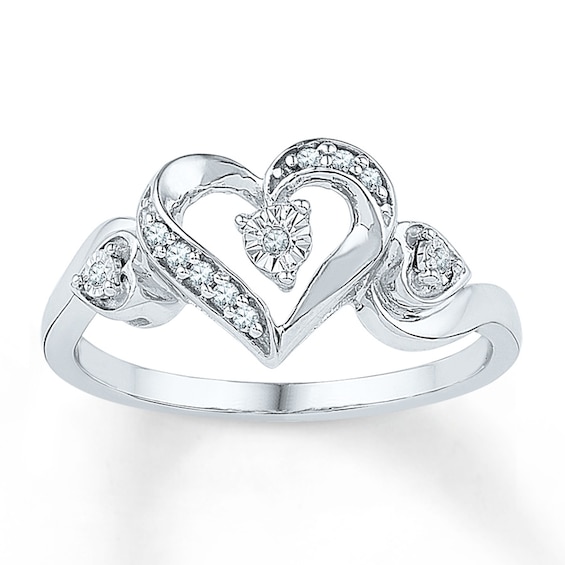 Diamond Heart Promise Ring 1 Ct Tw Round Sterling Silver Kay