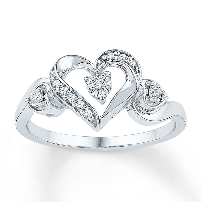 Diamond Heart Ring 1/20 ct tw Round Sterling Silver with 360
