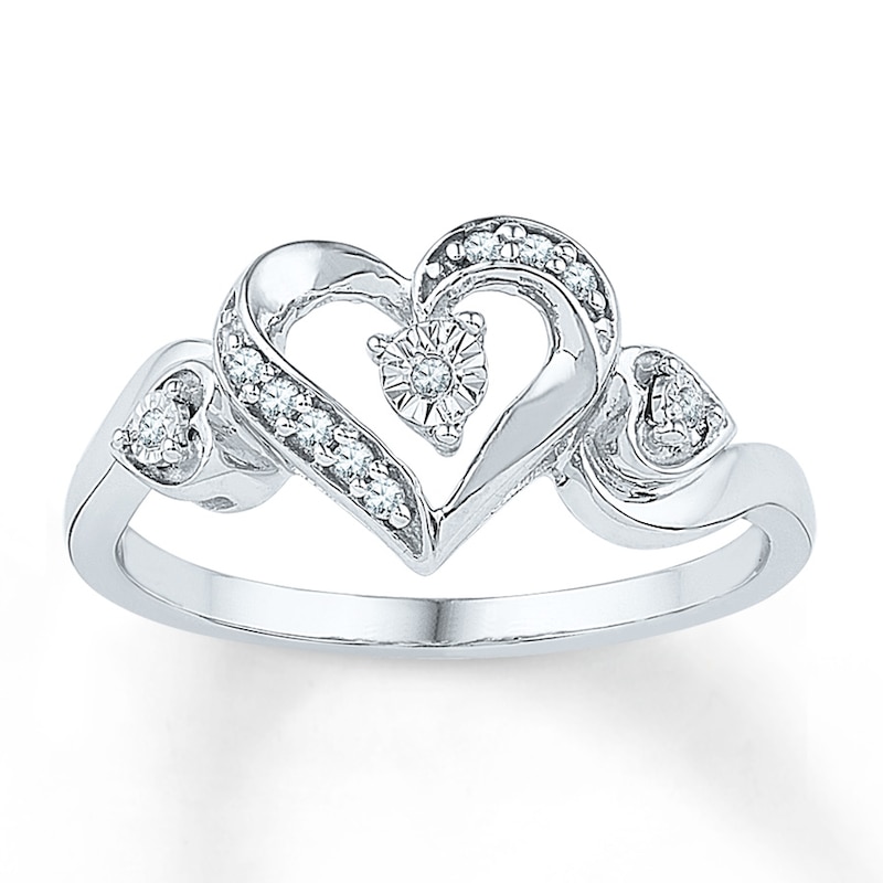 Main Image 1 of Diamond Heart Ring 1/20 ct tw Round Sterling Silver