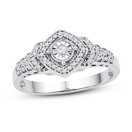 Multi-Diamond Cushion Halo Promise Ring 1/4 ct tw Sterling Silver