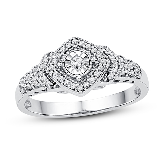 Multi-Diamond Cushion Halo Promise Ring 1/4 ct tw Sterling Silver