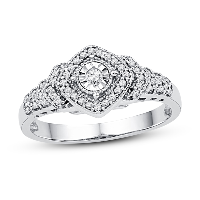 Main Image 1 of Multi-Diamond Cushion Halo Promise Ring 1/4 ct tw Sterling Silver