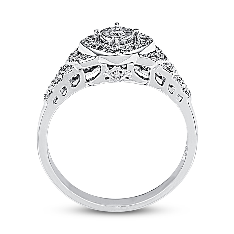 Main Image 2 of Multi-Diamond Cushion Halo Promise Ring 1/4 ct tw Sterling Silver