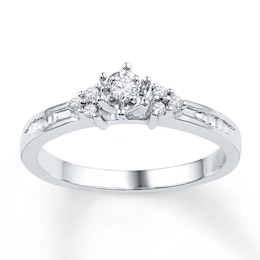 Round & Baguette-Cut Diamond Promise Ring 1/5 ct tw 10K White Gold