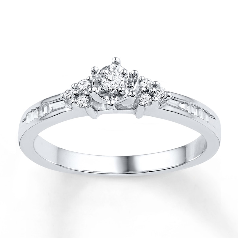 Diamond Promise Ring 1/5 ct tw Round & Baguette 10K White Gold