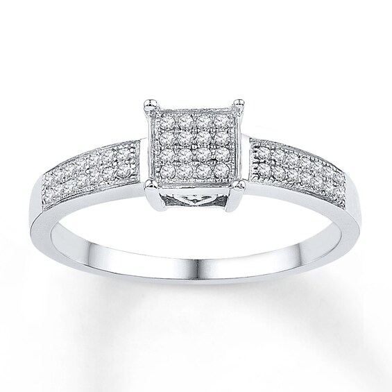 Multi-Diamond Square Frame Promise Ring 1/6 ct tw Sterling Silver