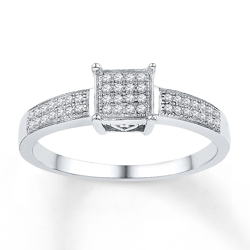 Main Image 1 of Multi-Diamond Square Frame Promise Ring 1/6 ct tw Sterling Silver