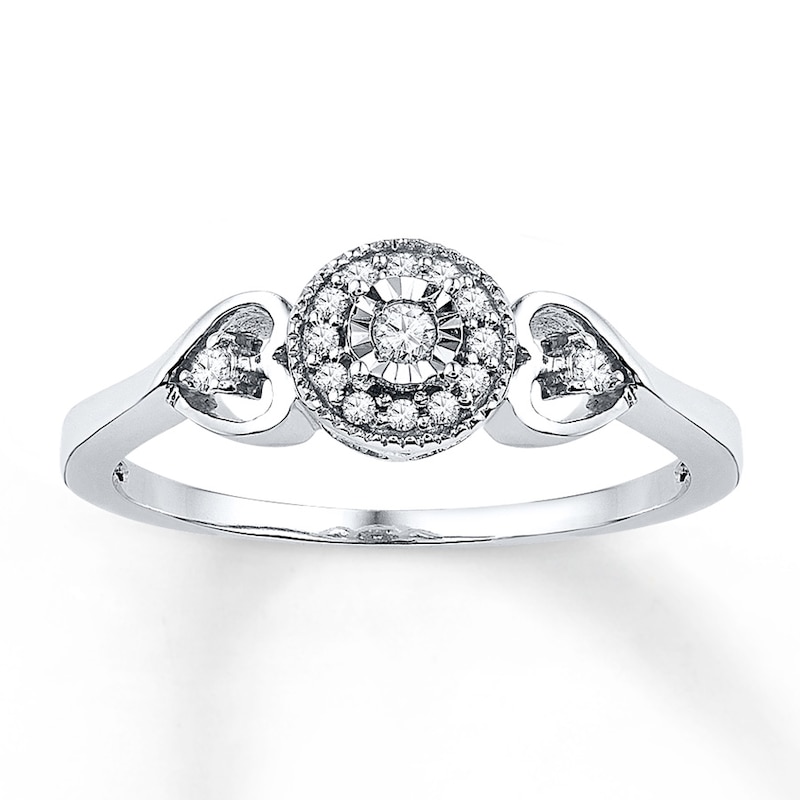 Main Image 1 of Diamond Halo Heart Promise Ring 1/8 ct tw Sterling Silver