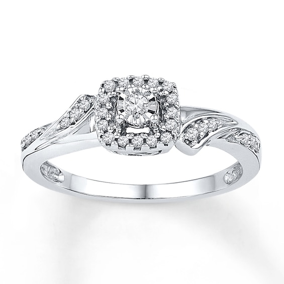 Diamond Cushion Halo Promise Ring 1/6 ct tw Sterling Silver