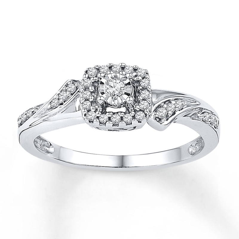 Main Image 1 of Diamond Cushion Halo Promise Ring 1/6 ct tw Sterling Silver