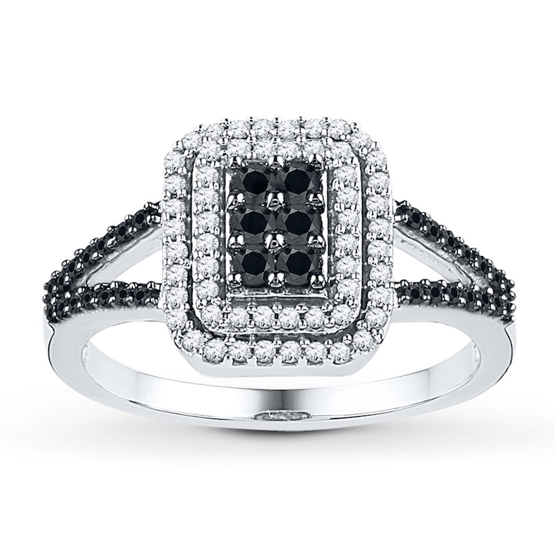 Main Image 1 of Black/White Diamond Ring 1/2 ct tw Sterling Silver