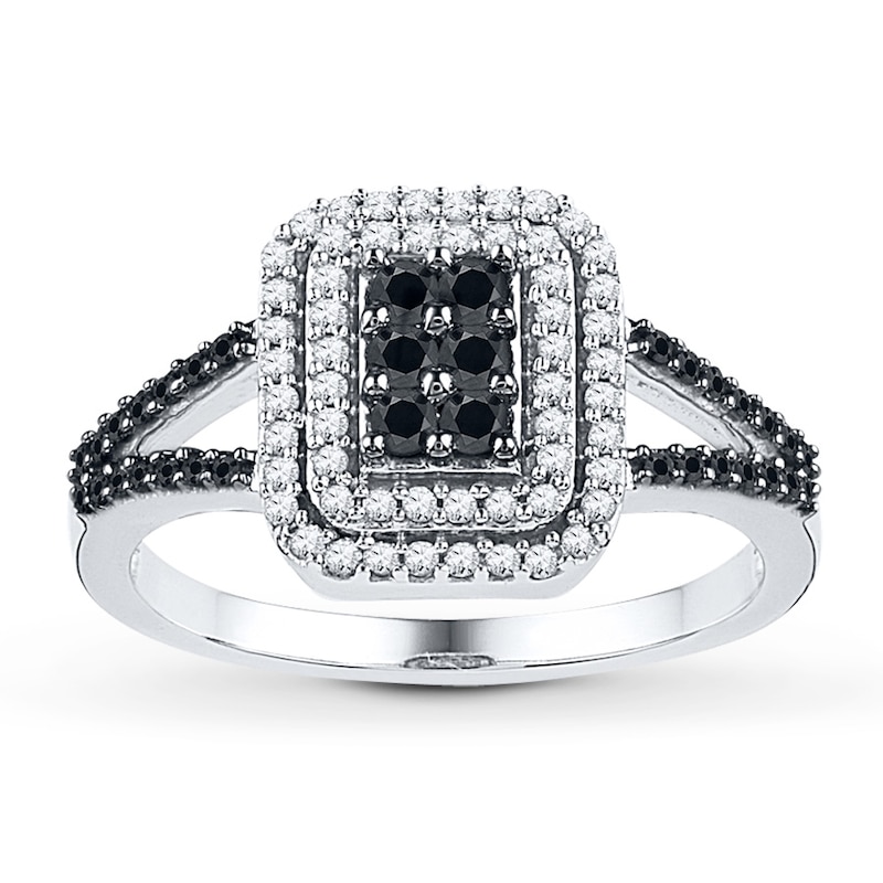 Black/White Diamond Ring 1/2 ct tw Sterling Silver