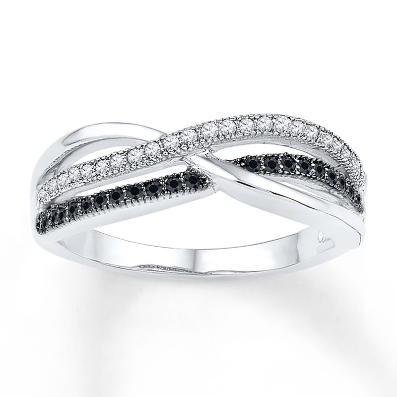 Main Image 1 of Black/White Diamond Ring 1/5 ct tw 10K White Gold