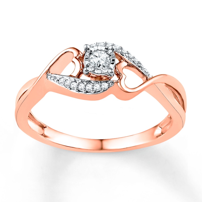 Main Image 1 of Diamond Heart Sides Promise Ring 1/8 ct tw 10K Rose Gold