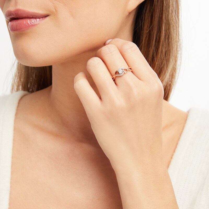 Main Image 2 of Diamond Heart Sides Promise Ring 1/8 ct tw 10K Rose Gold