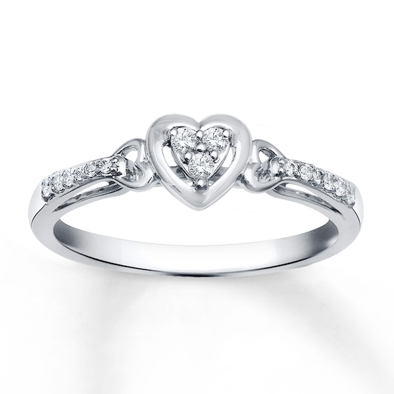 Diamond Heart Frame Promise Ring 1/10 ct tw 10K White Gold