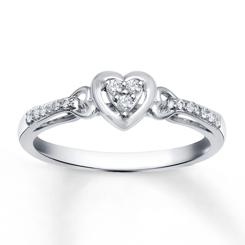 Main Image 1 of Diamond Heart Frame Promise Ring 1/10 ct tw 10K White Gold