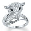 Thumbnail Image 1 of Black/White Diamond Accent Fox Ring Sterling Silver