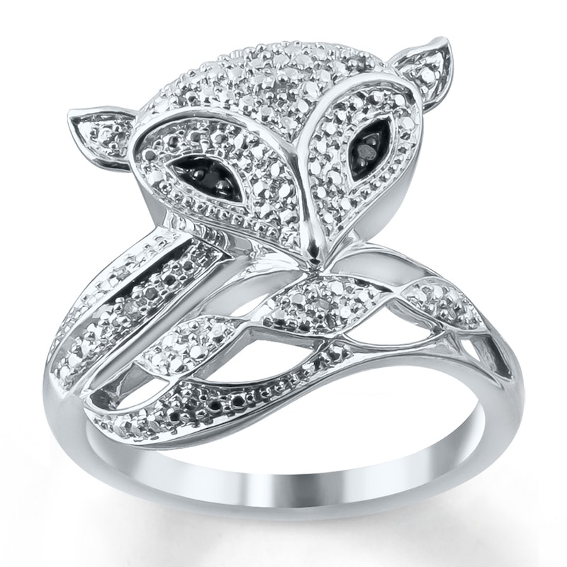 Main Image 1 of Black/White Diamond Accent Fox Ring Sterling Silver