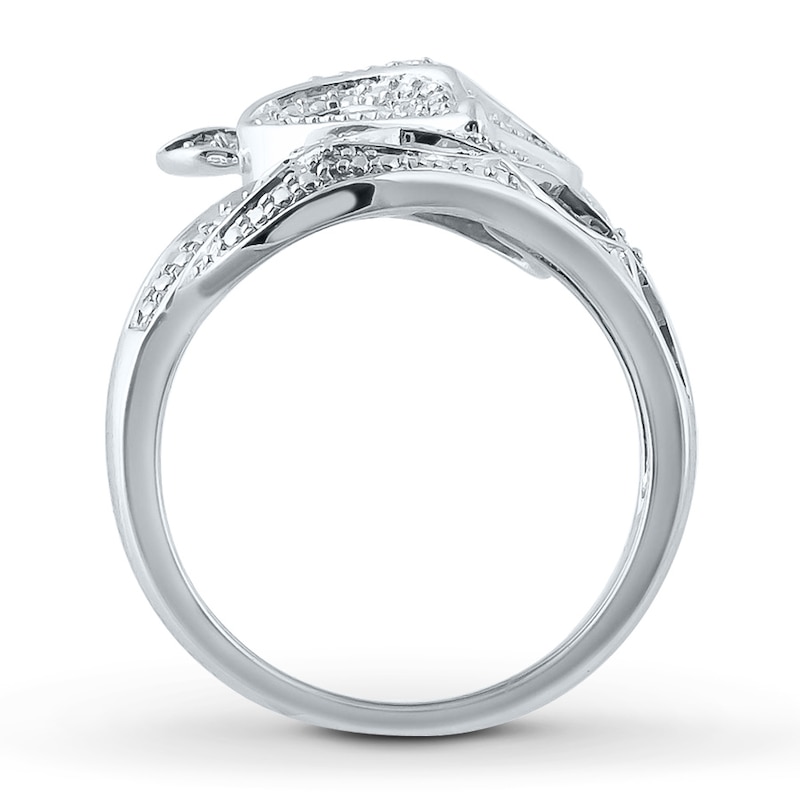 Black/White Diamond Accent Fox Ring Sterling Silver