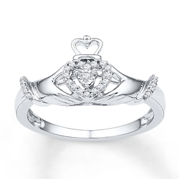 Claddagh Promise Ring 1/10 ct tw Diamonds Sterling Silver