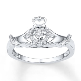Diamond Claddagh Promise Ring 1/10 ct tw Sterling Silver