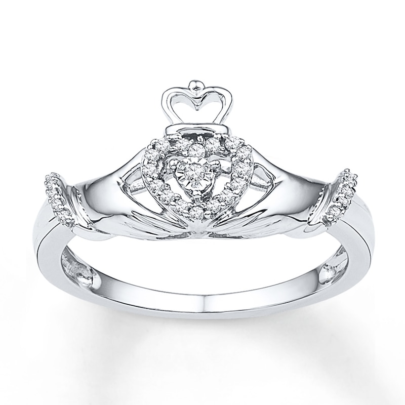 Main Image 1 of Diamond Claddagh Promise Ring 1/10 ct tw Sterling Silver