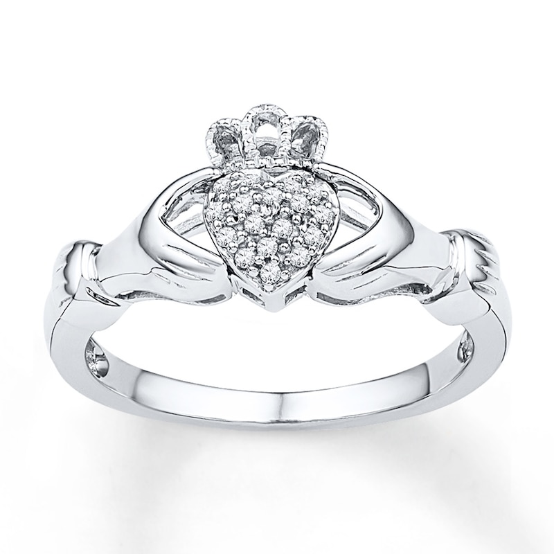Main Image 1 of Diamond Claddagh Promise Ring 1/15 ct tw Sterling Silver