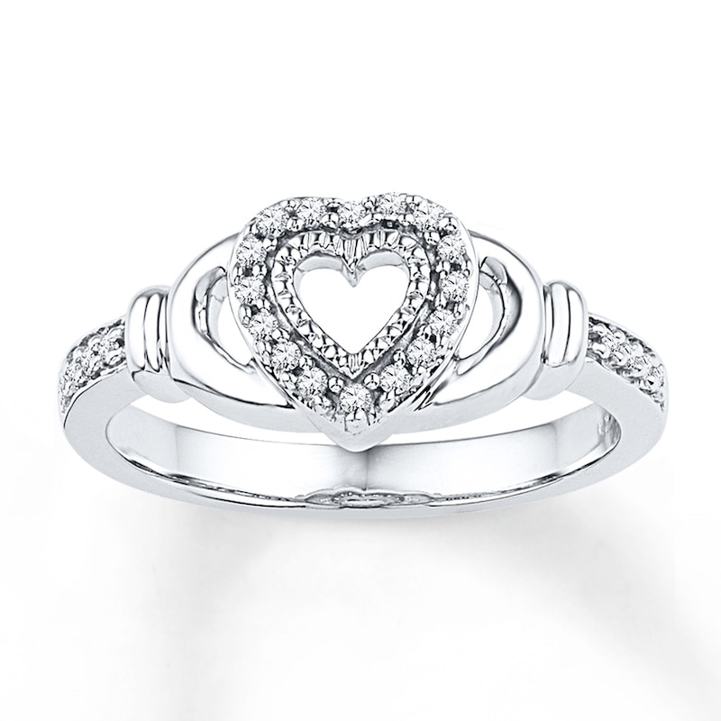 Main Image 1 of Diamond Claddagh Promise Ring 1/8 ct tw Sterling Silver
