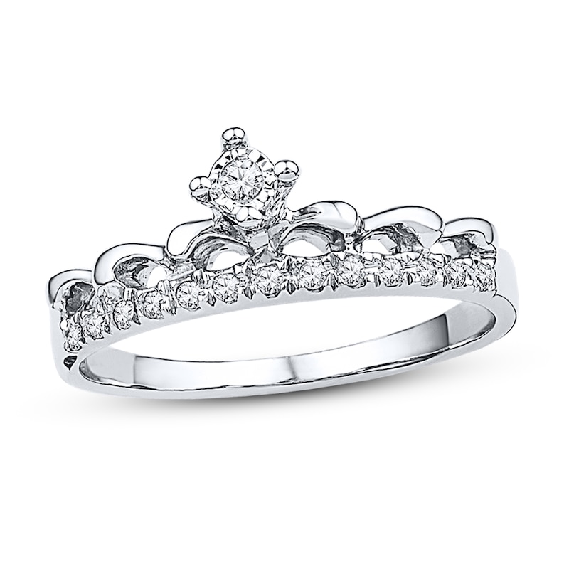 Crown Ring 1/10 ct tw Diamonds 10K White Gold