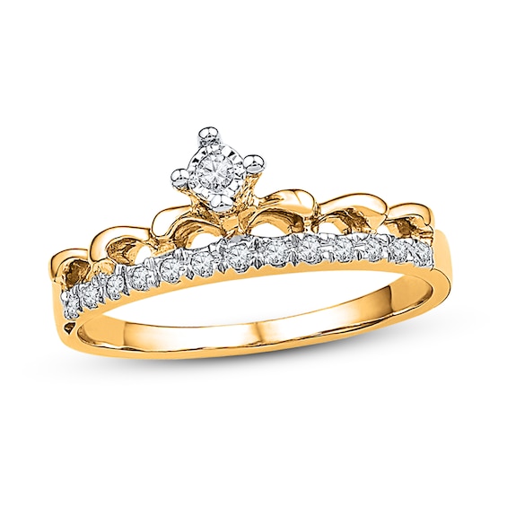 Crown Ring 1/10 ct tw Diamonds 10K Yellow Gold
