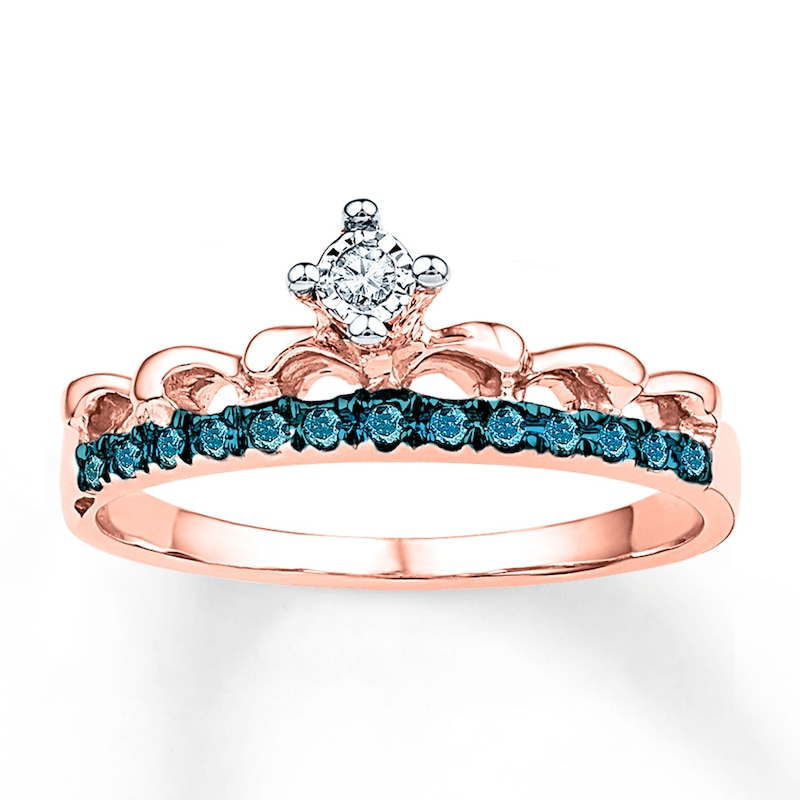 Main Image 1 of Blue & White Diamonds 1/10 ct tw 10K Rose Gold Crown Ring