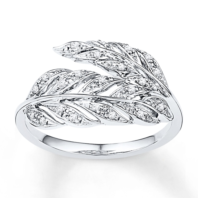 Main Image 1 of Leaf Ring 1/10 ct tw Diamonds Sterling Silver