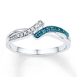 Blue & White Diamonds 1/20 ct tw Round-cut Sterling Silver Ring