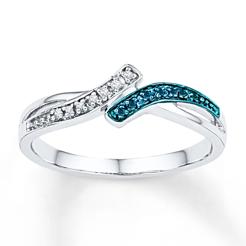 Main Image 1 of Blue & White Diamonds 1/20 ct tw Round-cut Sterling Silver Ring