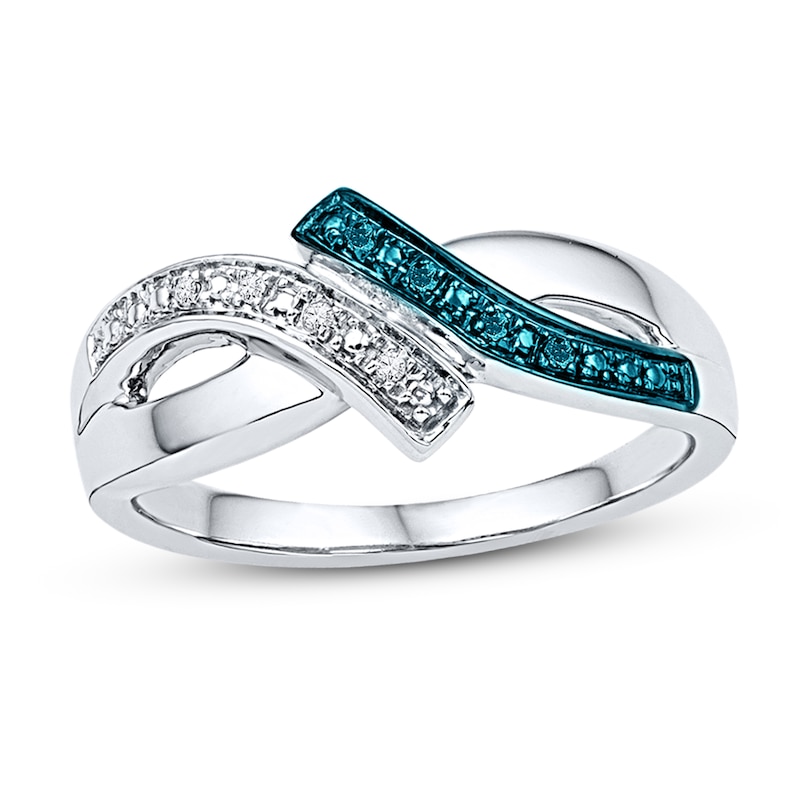 Main Image 1 of Blue & White Diamond Accent Ring Sterling Silver