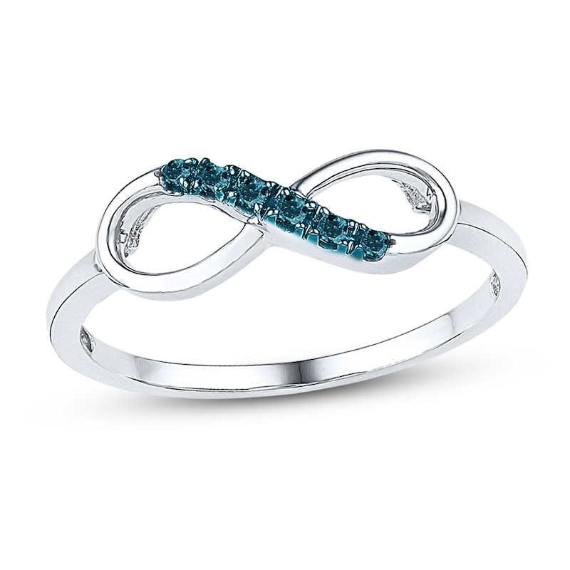 Main Image 1 of Infinity Symbol Ring 1/20 ct tw Blue Diamonds 10K White Gold