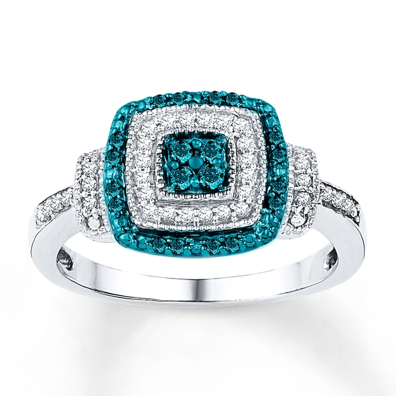 Main Image 1 of Blue & White Diamond Ring 1/4 ct tw Round-cut Sterling Silver