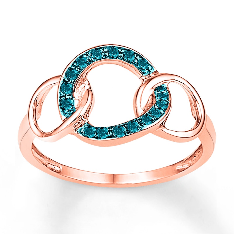 Main Image 1 of Circle Ring 1/10 ct tw Blue Diamonds 10K Rose Gold