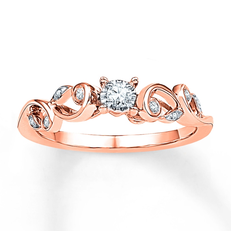 Main Image 1 of Diamond Scroll Promise Ring 1/10 ct tw 10K Rose Gold