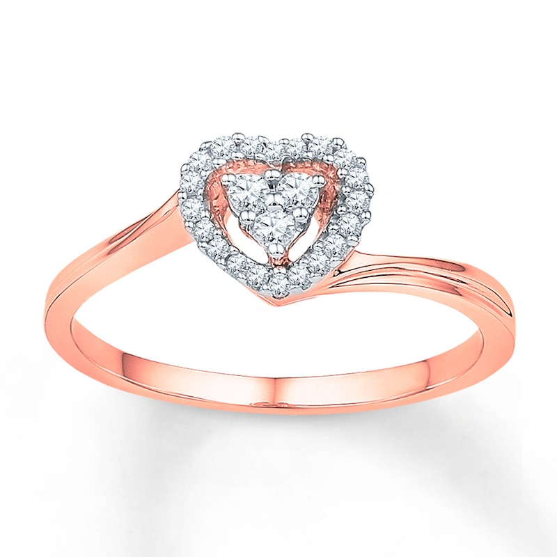 Main Image 1 of Diamond Heart Halo Bypass Promise Ring 1/6 ct tw 10K Rose Gold