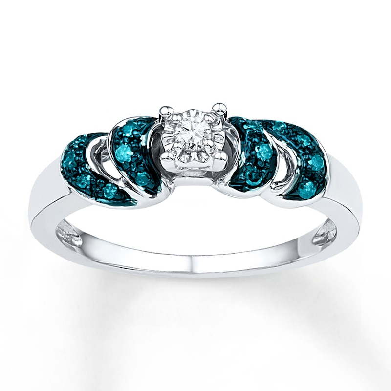 Main Image 1 of Blue & White Diamond Promise Ring 1/8 ct tw Sterling Silver