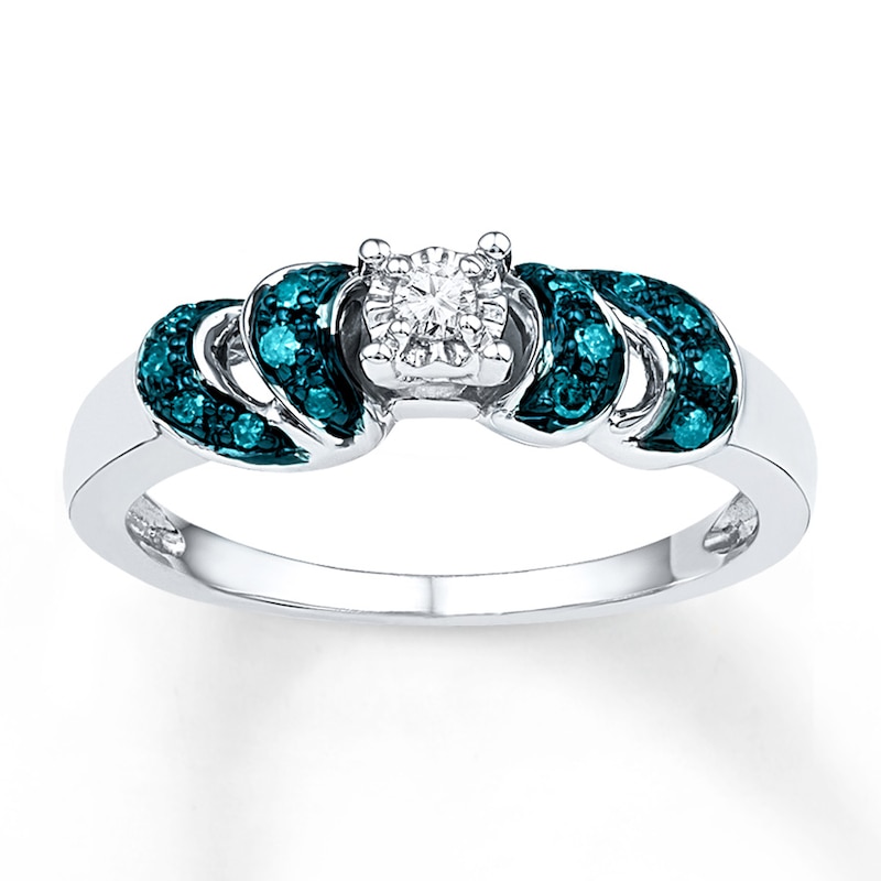 Blue & White Diamonds 1/8 ct tw Round-cut Sterling Silver Promise Ring