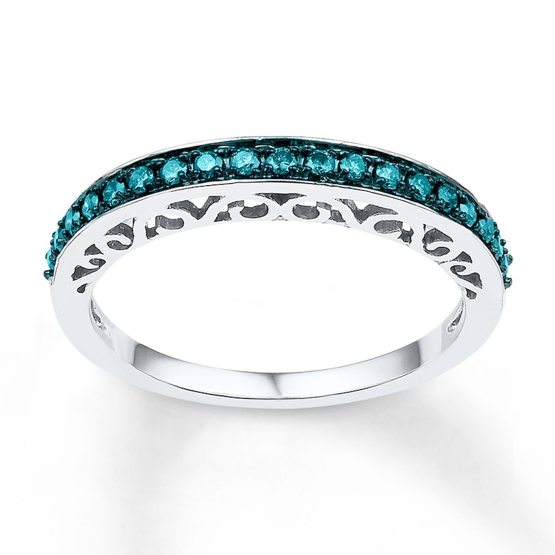 Main Image 1 of Blue Diamond Anniversary Ring 1/4 ct tw Round-cut 10K White Gold