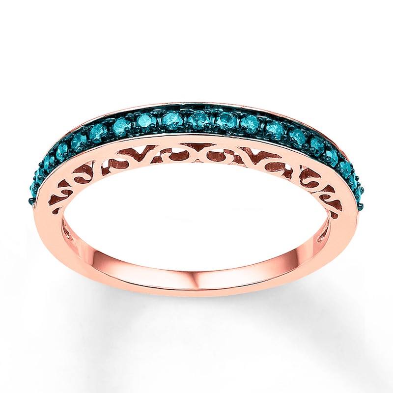 Main Image 1 of Blue Diamond Anniversary Ring 1/4 ct tw Round-cut 10K Rose Gold