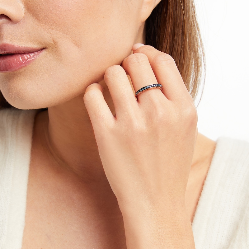 Main Image 2 of Blue Diamond Anniversary Ring 1/4 ct tw Round-cut 10K Rose Gold