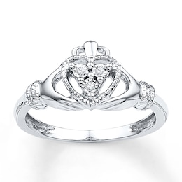 Claddagh Promise Ring Diamond Accents Sterling Silver