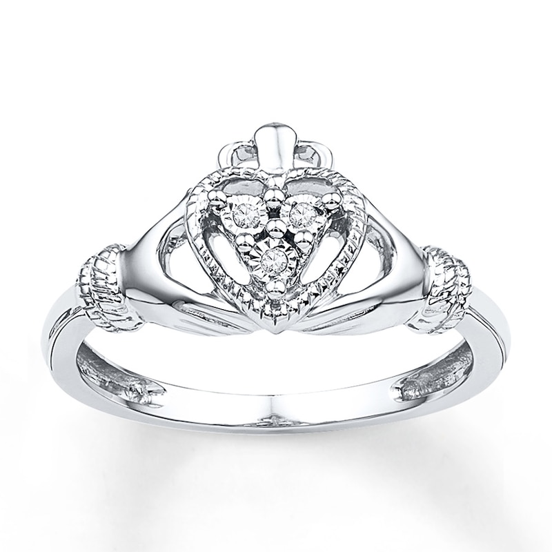 Claddagh Ring Diamond Accents Sterling Silver