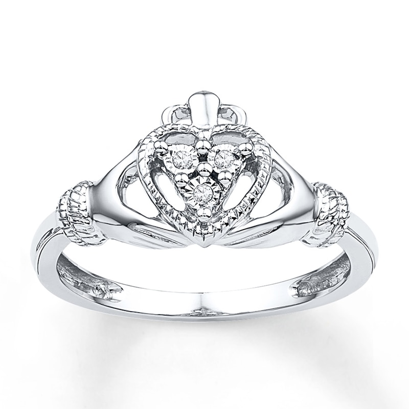 Main Image 1 of Diamond Accent Claddagh Promise Ring Sterling Silver